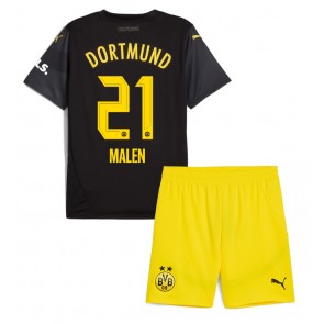 Borussia Dortmund Donyell Malen #21 Borta Kläder Barn 2024-25 Kortärmad (+ Korta byxor)